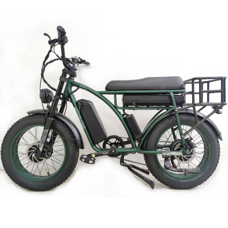 20 inch off-road electric bike scooter, 2 lithium battery assisted pedals, wide tires, backseat basket, 2 hub motor